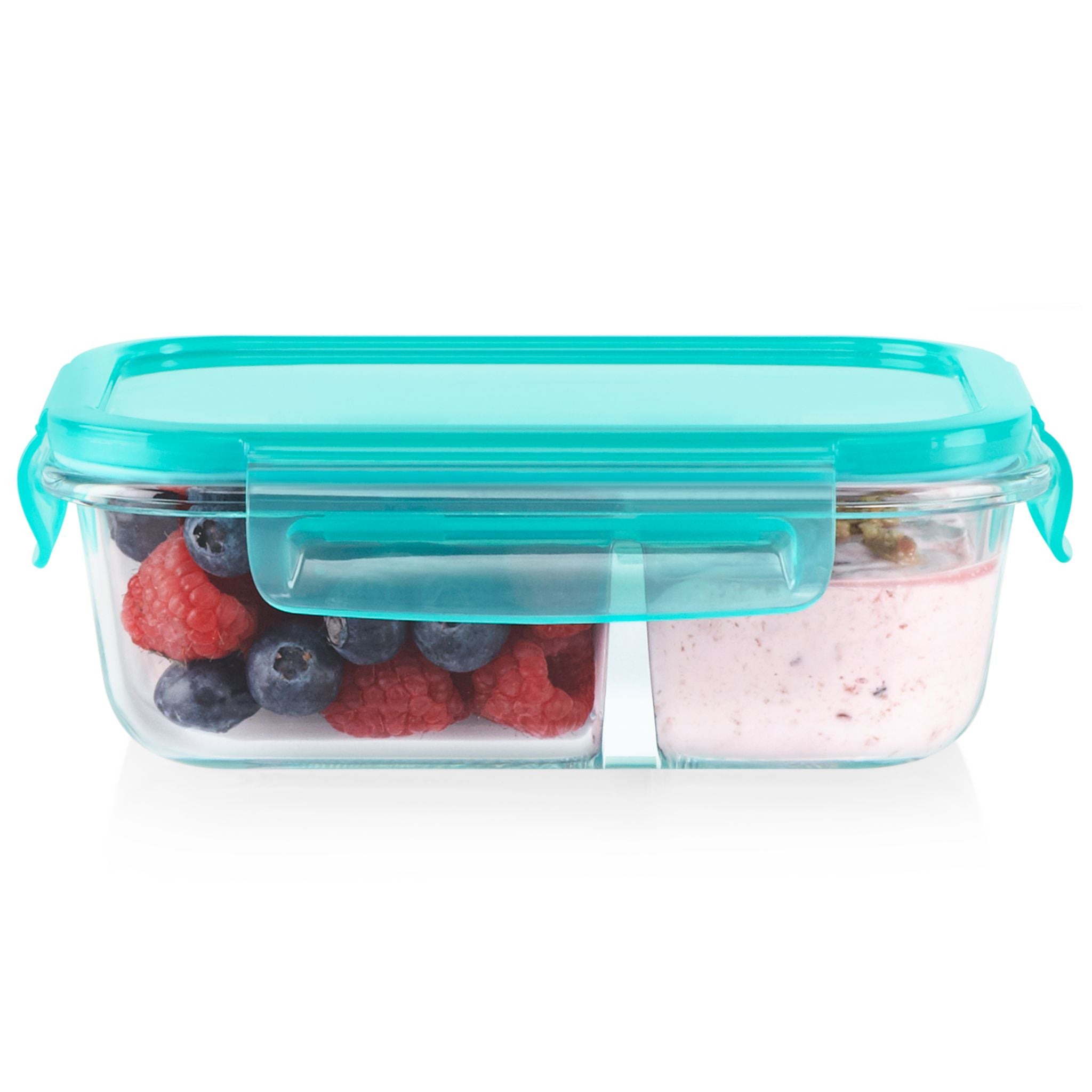 Pyrex? MealBox? 2.3-cup Divided Glass Food Storage Container with Turquoise Lid - Image 2