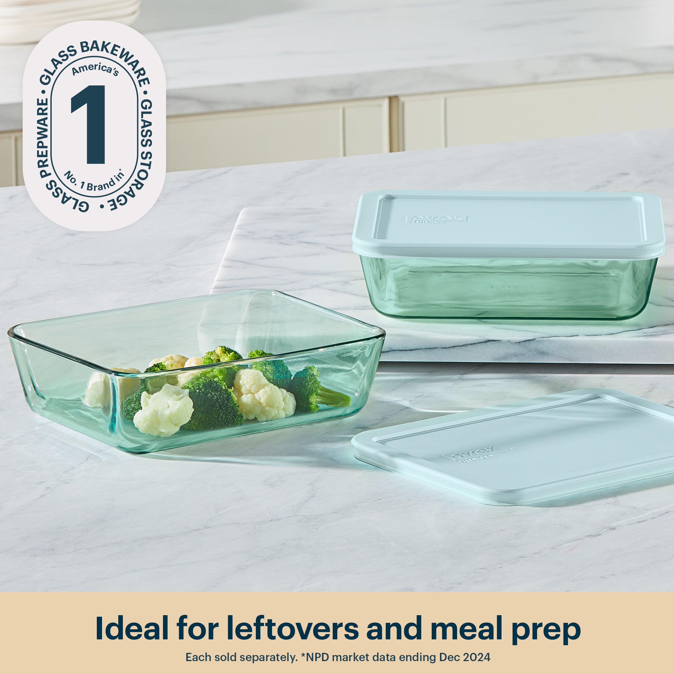 Pyrex Simply Store Tinted Glass 6-cup Rectangle Storage Container with Lid. Aqua - Image 3