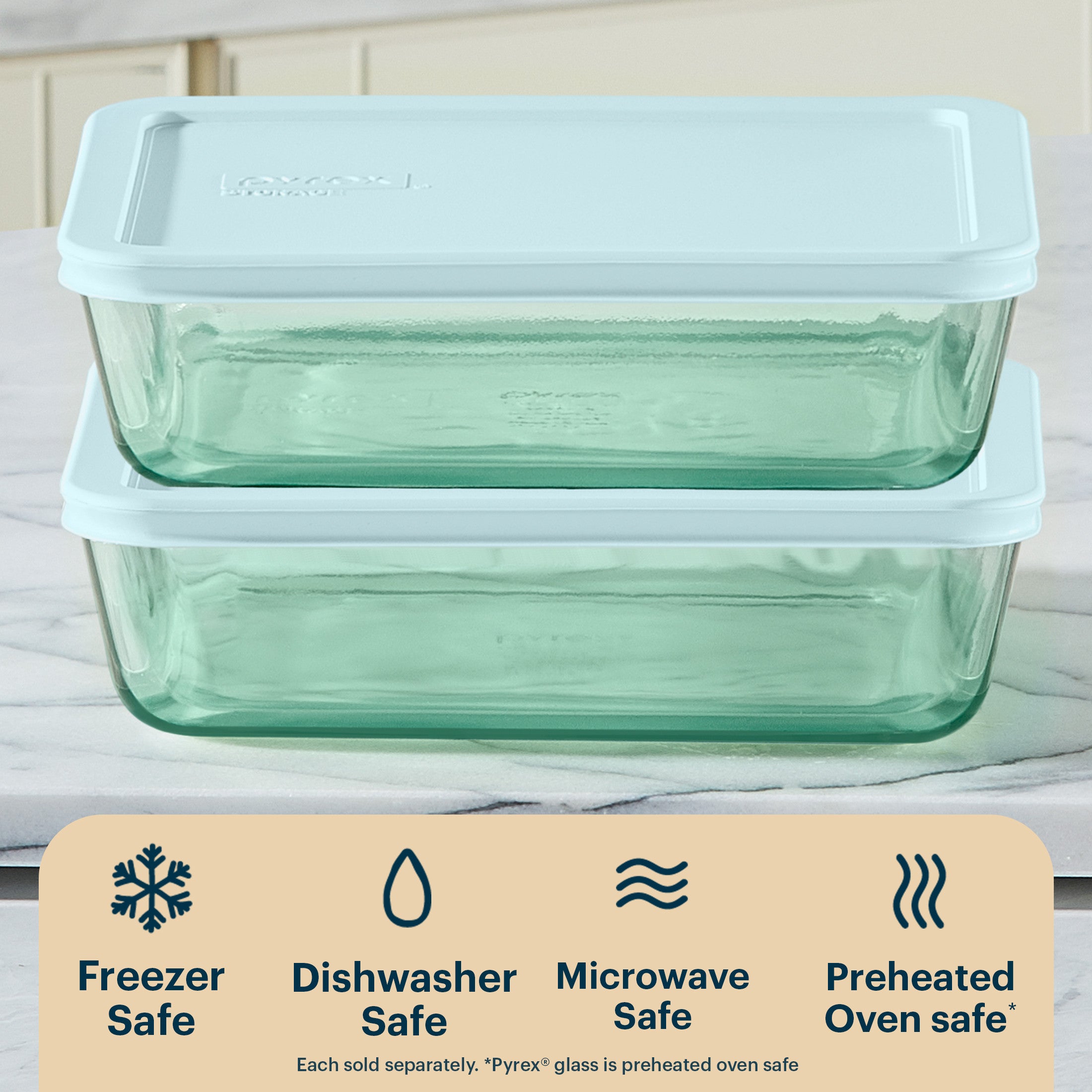 Pyrex? Simply Store? Tinted Glass 6-cup Rectangle Storage Container with Lid. Aqua - Image 4