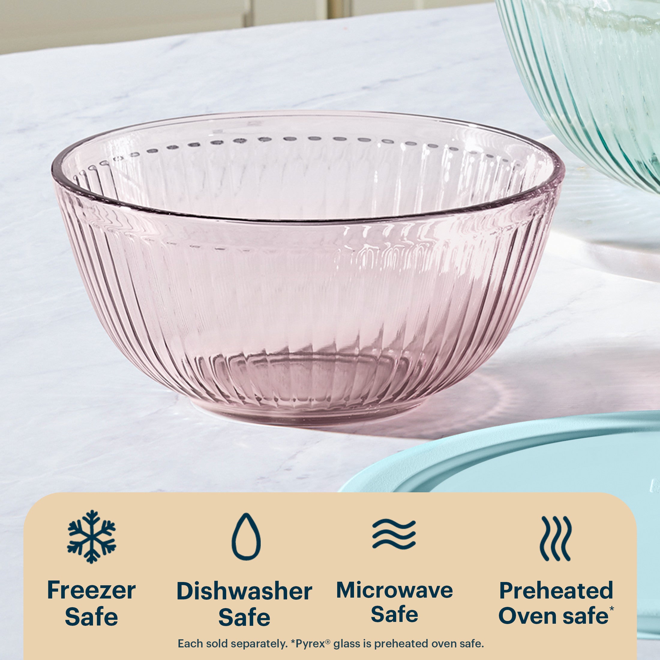 Pyrex? Sculpted Tinted Glass 2.3QT Mixing Bowl with Lid. Pink - Image 4