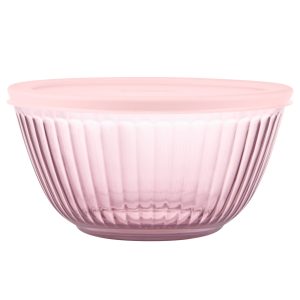 Pyrex Sculpted Tinted Glass 2.3QT Mixing Bowl with Lid. Pink