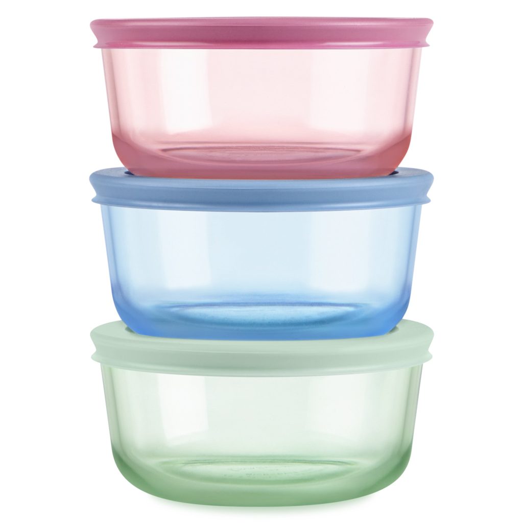 Pyrex? Simply Store? Tinted Glass 2-cup Round Storage Containers. 6-pc Set. Mixed Colors
