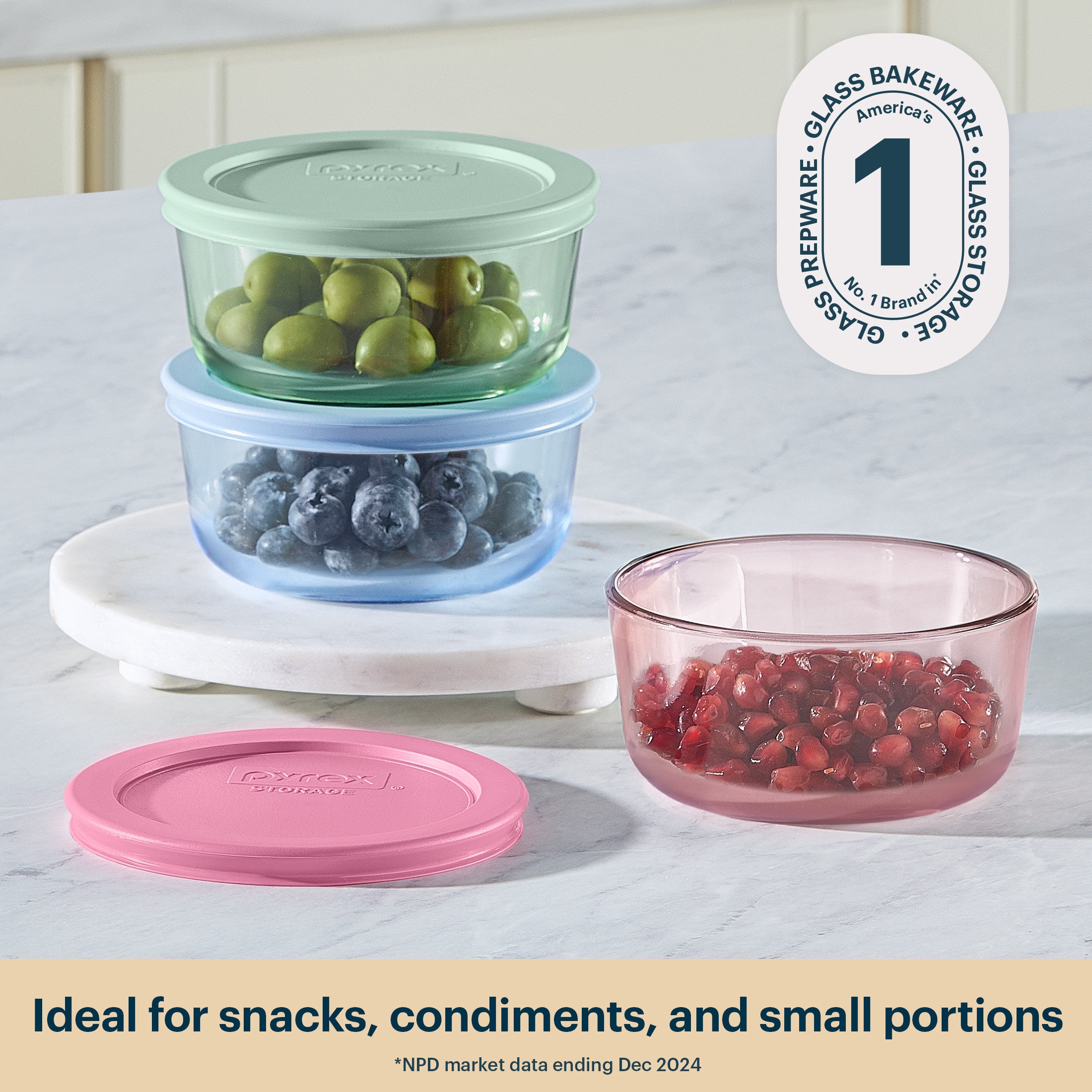 Pyrex Simply Store Tinted Glass 2-cup Round Storage Containers. 6-pc Set. Mixed Colors - Image 2