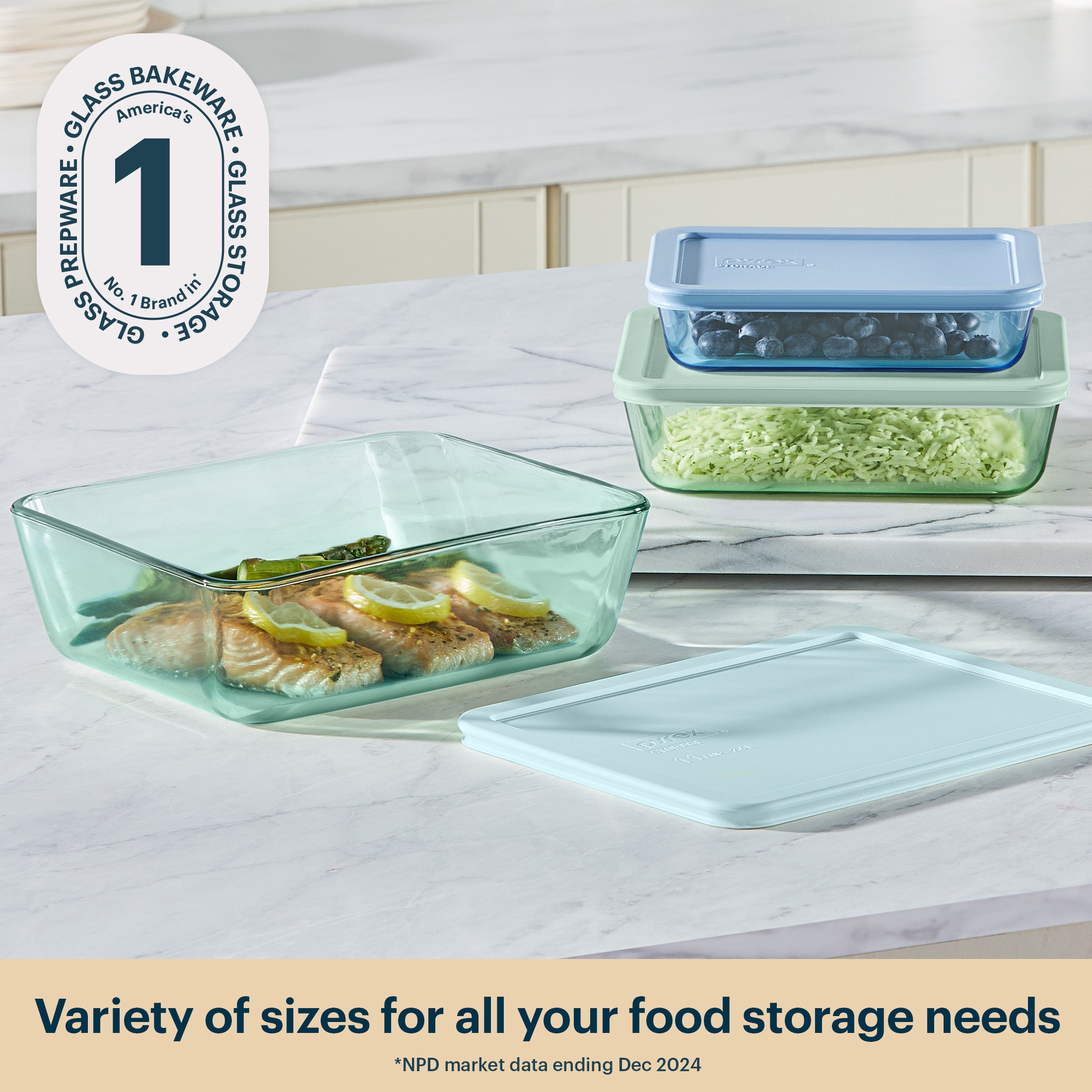 Pyrex Simply Store Tinted Glass Rectangle Storage Containers. 6-pc Set. Mixed Colors - Image 2