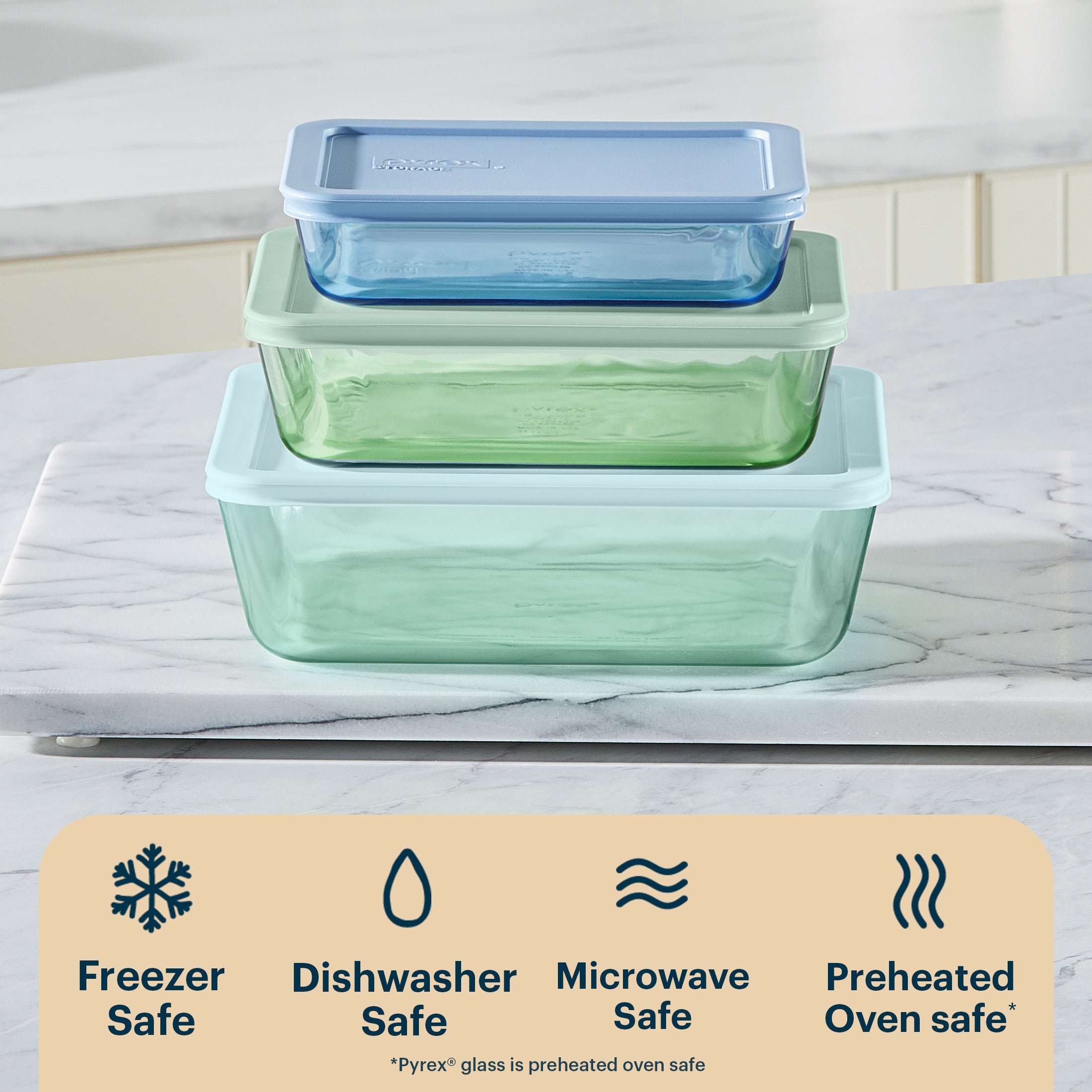 Pyrex Simply Store Tinted Glass Rectangle Storage Containers. 6-pc Set. Mixed Colors - Image 4