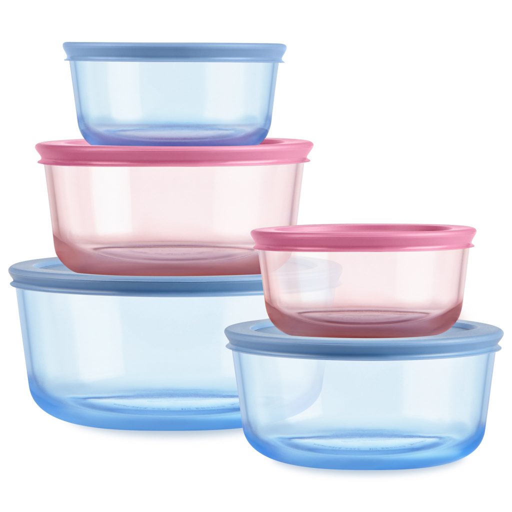 Pyrex? Simply Store? Tinted Glass Round Storage Containers. 10-pc Set. Mixed Colors