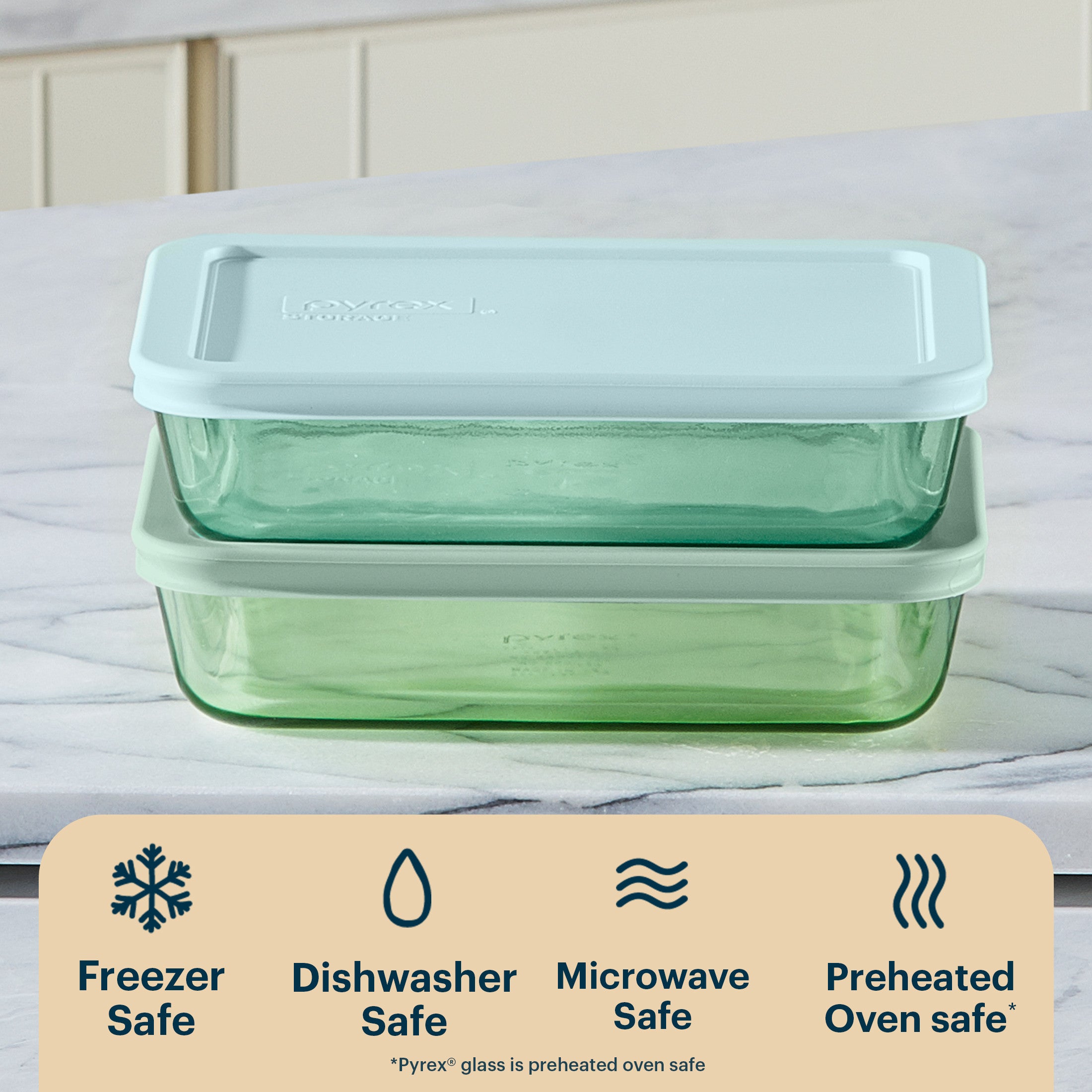 Pyrex Simply Store Tinted Glass 3-cup Rectangle Storage Containers. 4-pc Set. Mixed Colors - Image 4