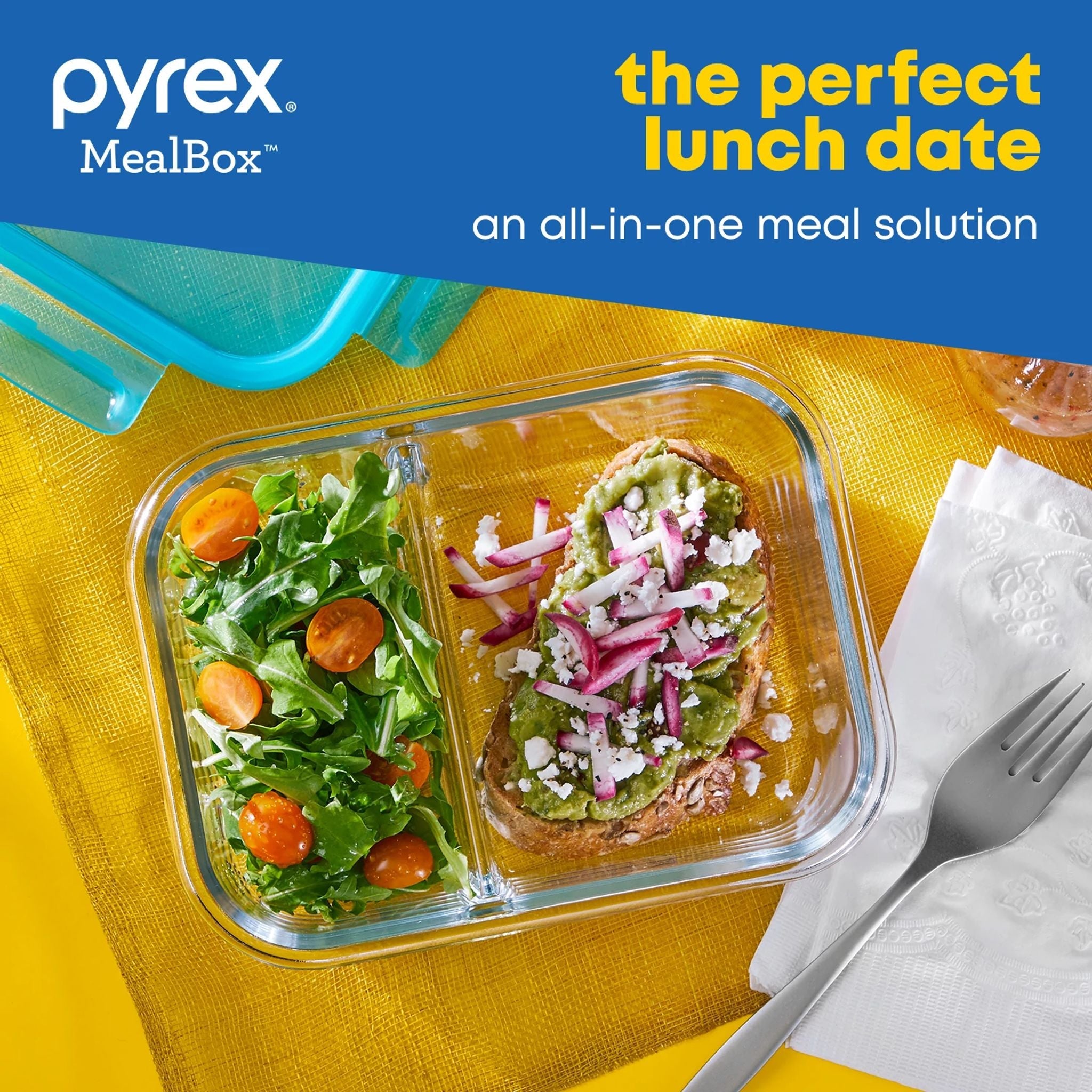 Pyrex? MealBox? 2.3-cup Divided Glass Food Storage Container with Turquoise Lid - Image 4