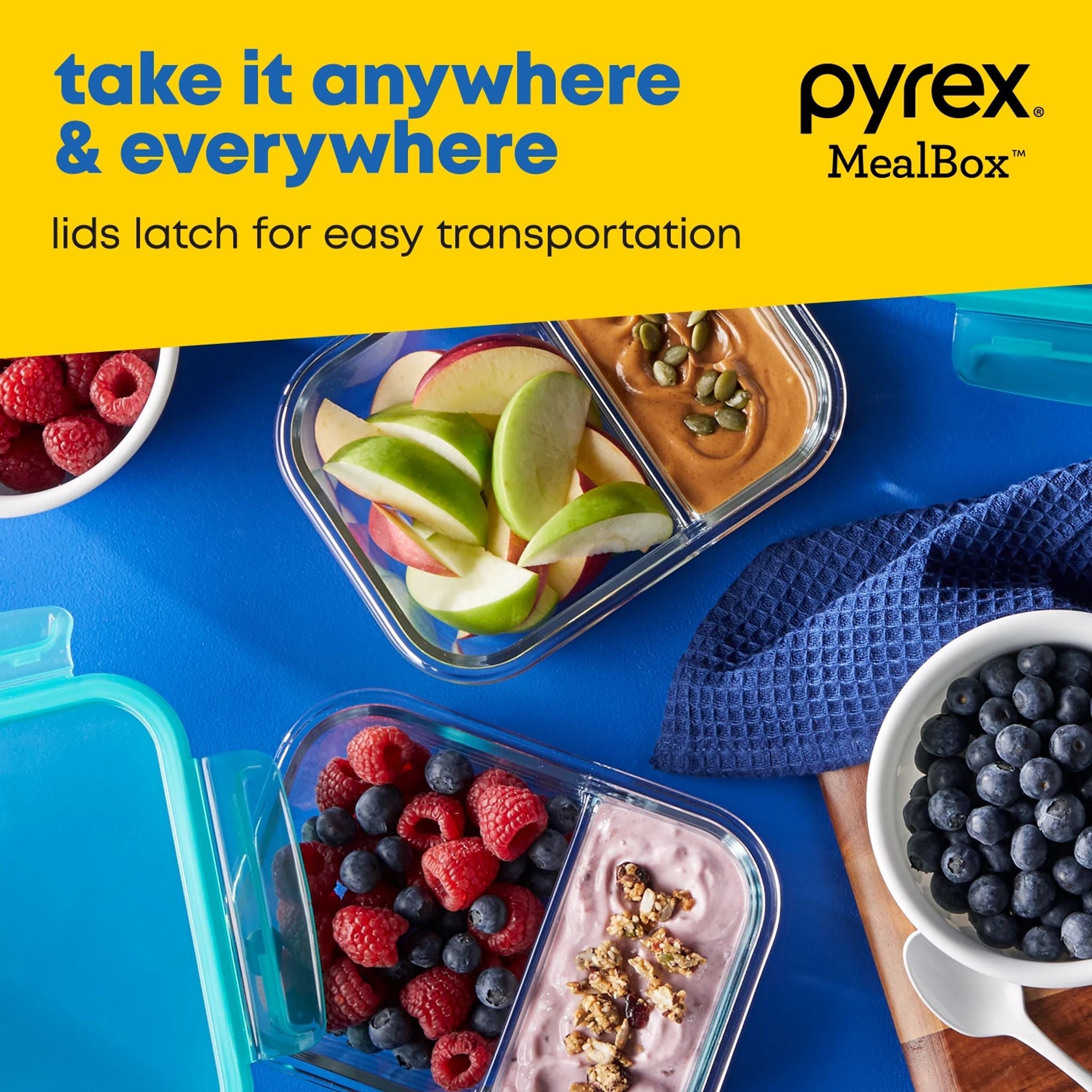 Pyrex? MealBox? 2.3-cup Divided Glass Food Storage Container with Turquoise Lid - Image 5