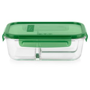 Pyrex® MealBox™ 5.5-cup Divided Glass Food Storage Container with Green Lid