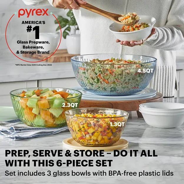 Pyrex Colors Sculpted Tinted 6-piece Mixing Bowl Set - Image 2