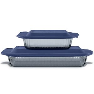Pyrex? Colors Sculpted Tinted 4-piece Baking Set with Plastic Lids. Smoke