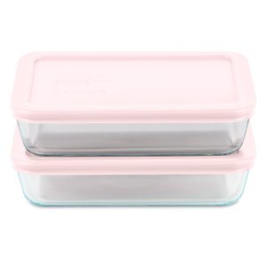 Pyrex® Simply Store® 4-piece 3-cup Rectangle Glass Storage Set with Pink Lids