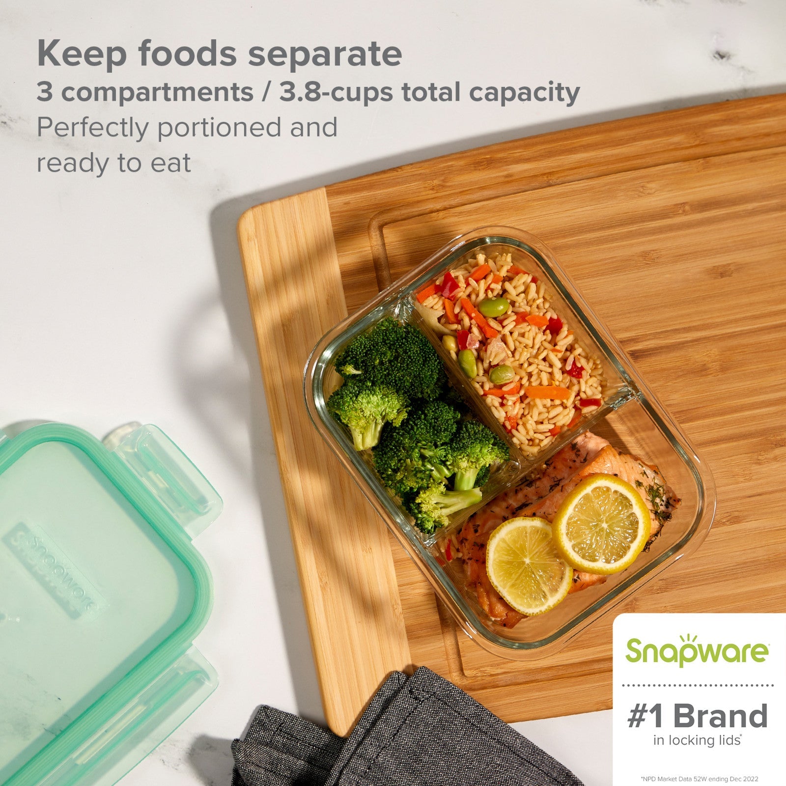 Snapware? MealBox? 3.8-cup Divided Glass Storage Container with Lid - Image 2
