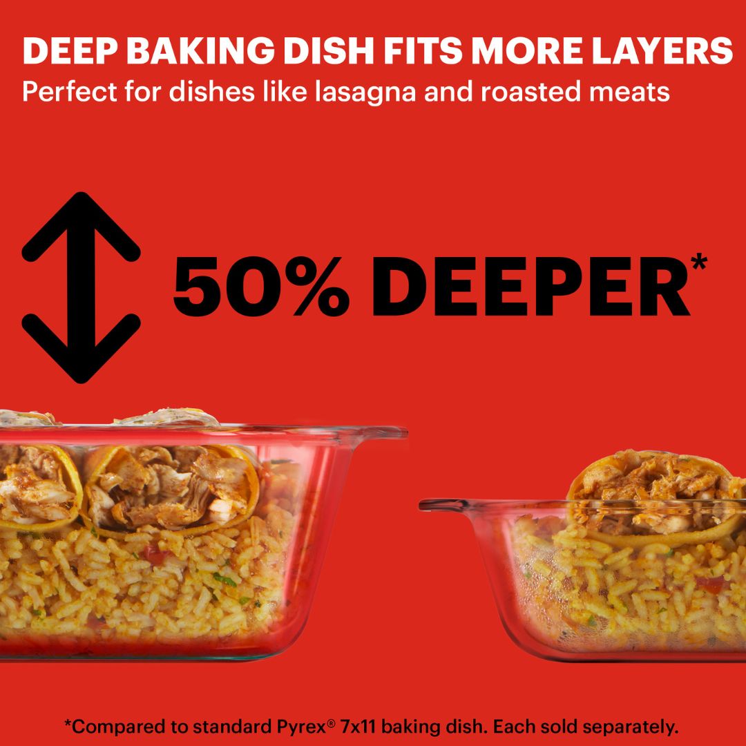 Pyrex® Deep 9 x 13 Rectangular Glass Baking Dish with Blue Lid - Image 3