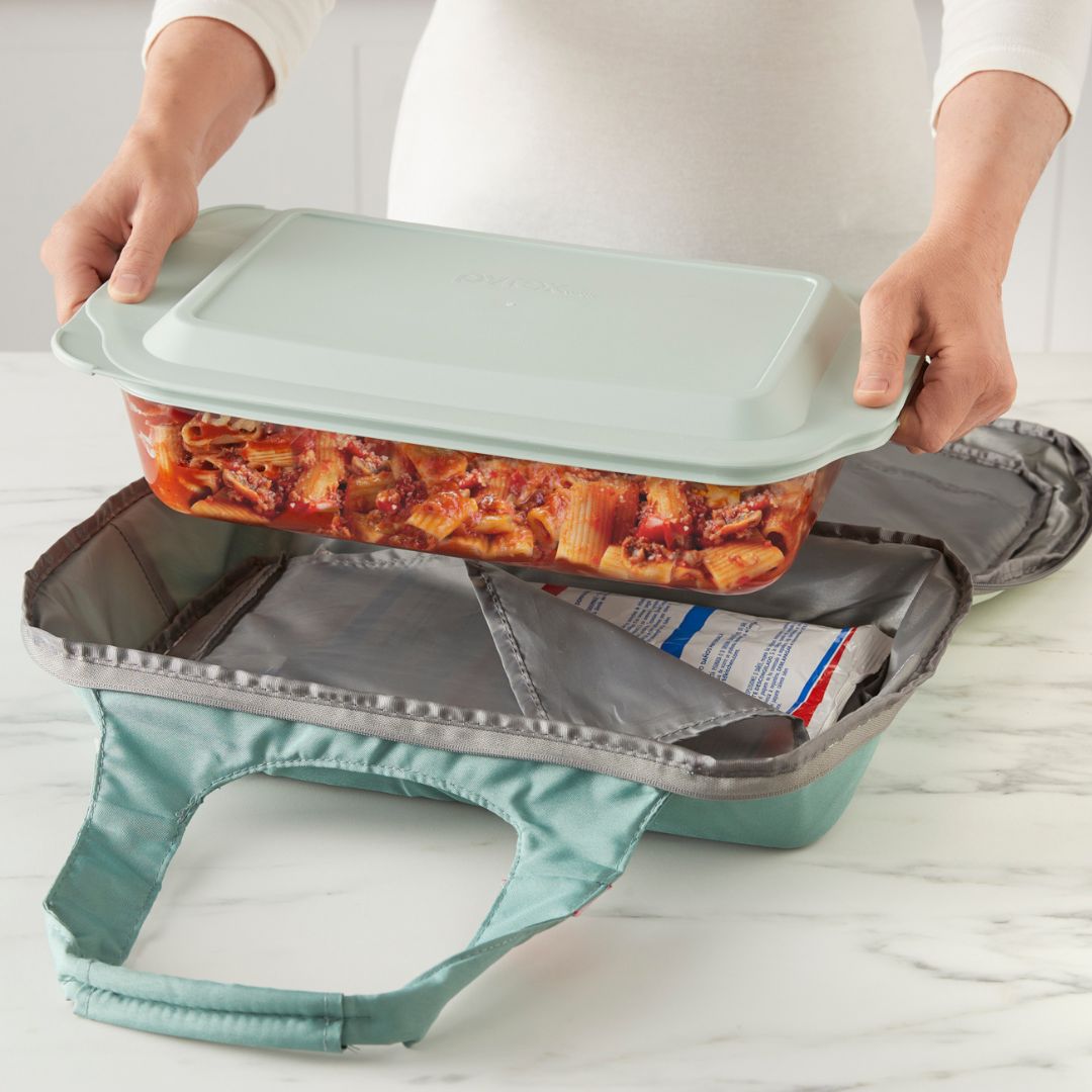 Pyrex® Deep Portable 4-piece Glass Baking Dish Set Portable Set. Green Sage Lid - Image 2